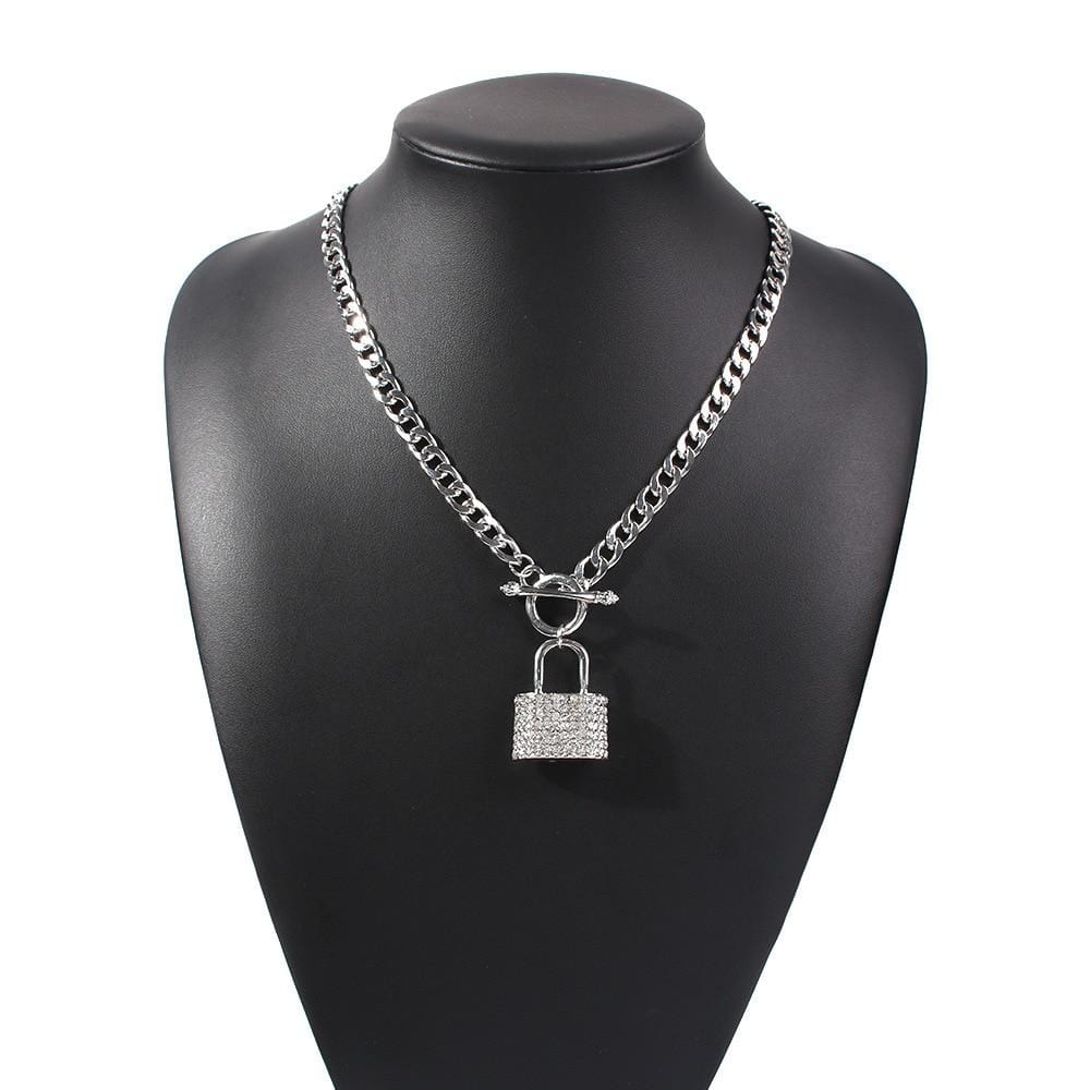 Kinky Cloth 200000162 Silver Creative Metal Lock Diamond Pendant Necklace