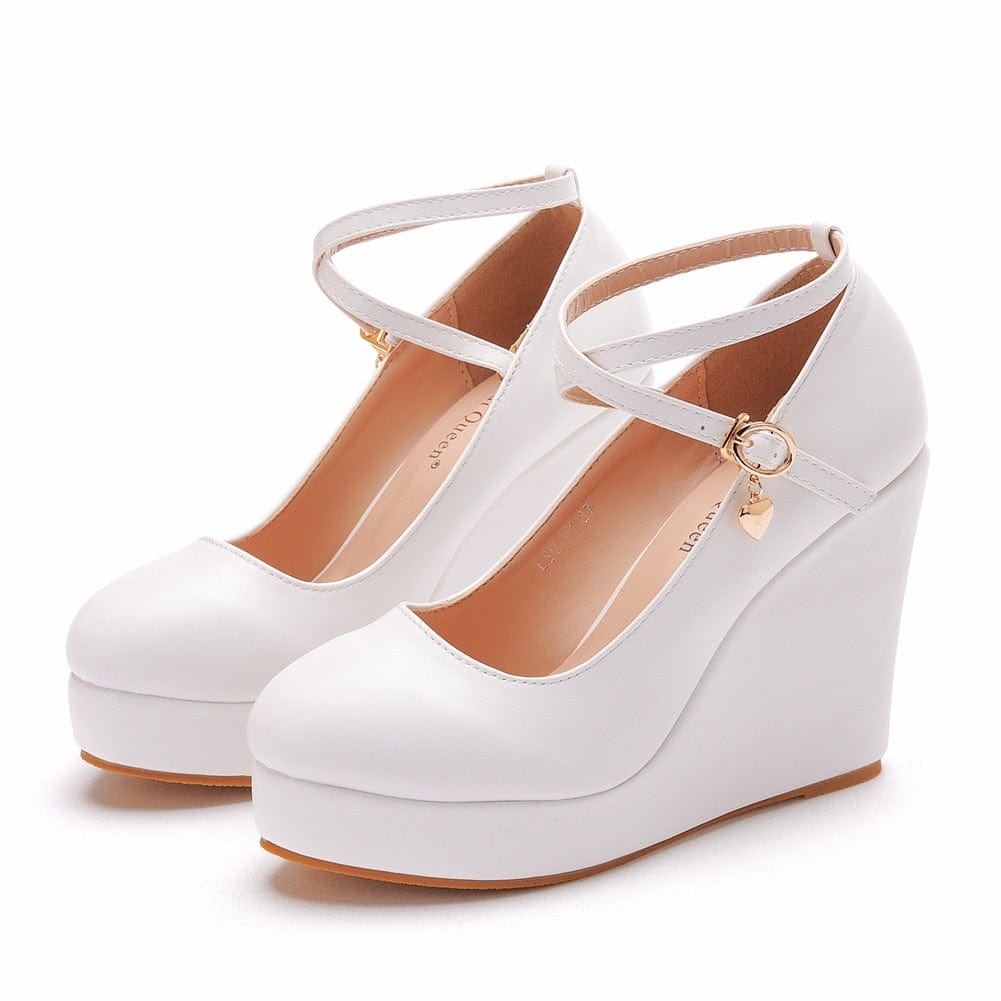 Kinky Cloth Cross Ankle-Strap Wedge Pumps