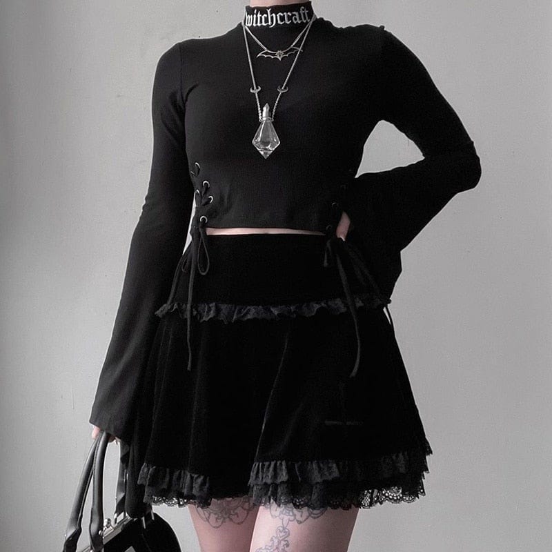Kinky Cloth Cross Embroidered Black Skirt