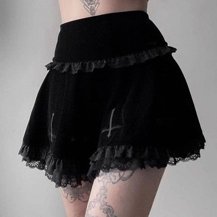 Kinky Cloth Cross Embroidered Black Skirt