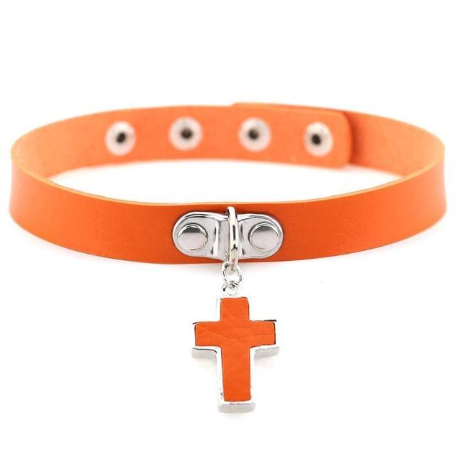 Kinky Cloth Orange Cross Pendant Choker