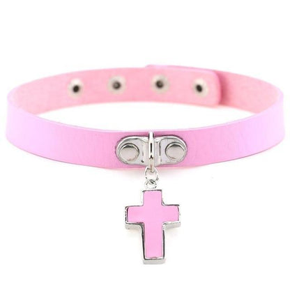 Kinky Cloth Pink Cross Pendant Choker