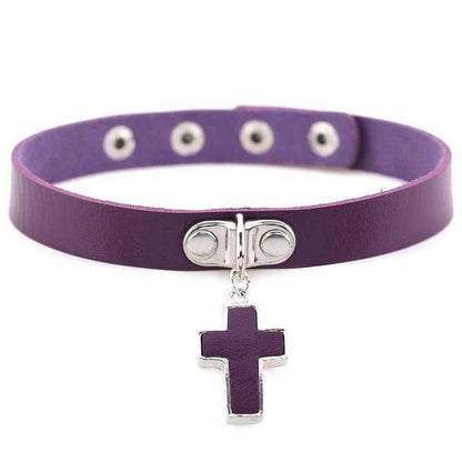 Kinky Cloth Purple Cross Pendant Choker