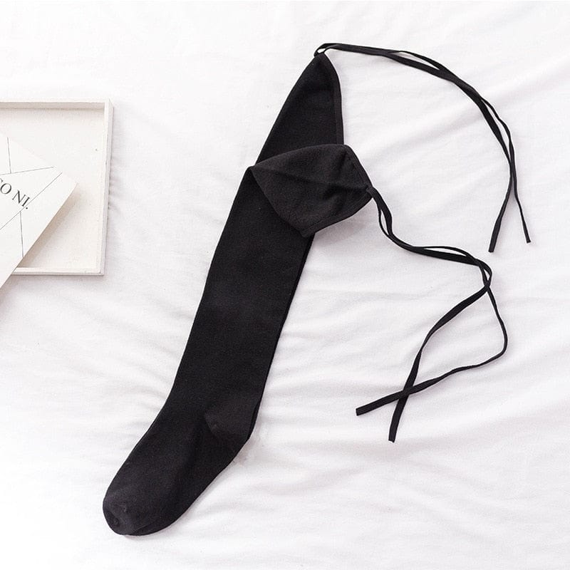 Kinky Cloth Black / One Size Cross-Tie Over-Knee Socks