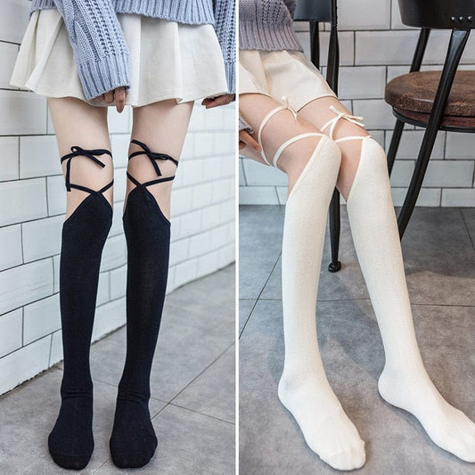 Kinky Cloth Cross-Tie Over-Knee Socks