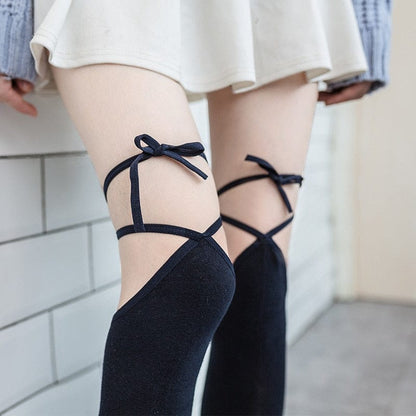 Kinky Cloth Cross-Tie Over-Knee Socks