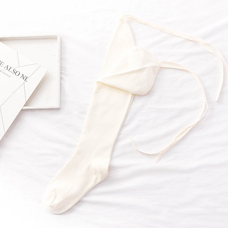 Kinky Cloth White / One Size Cross-Tie Over-Knee Socks