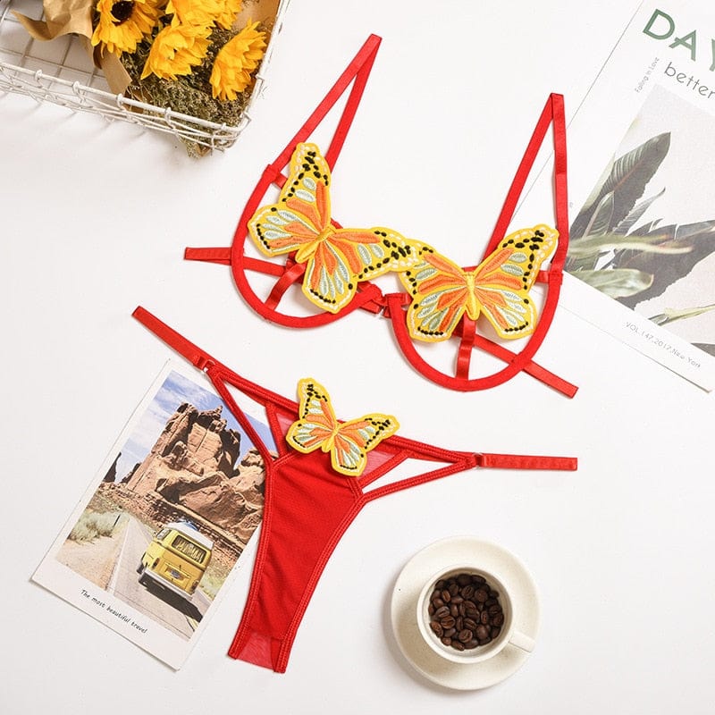 Kinky Cloth Red / S Cryptographic Butterfly Bra Panty Set
