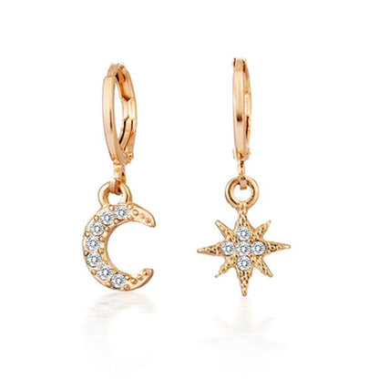 Kinky Cloth Gold Crystal Star Moon Earrings