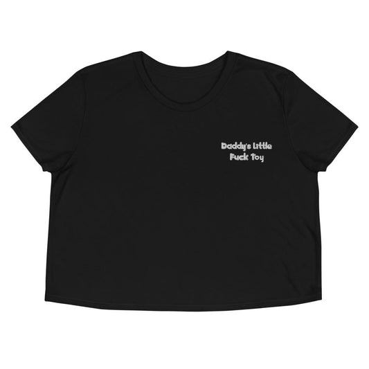 Kinky Cloth Black / S Daddy's Litle Fuck Toy Hearts White Embroidered Crop Top