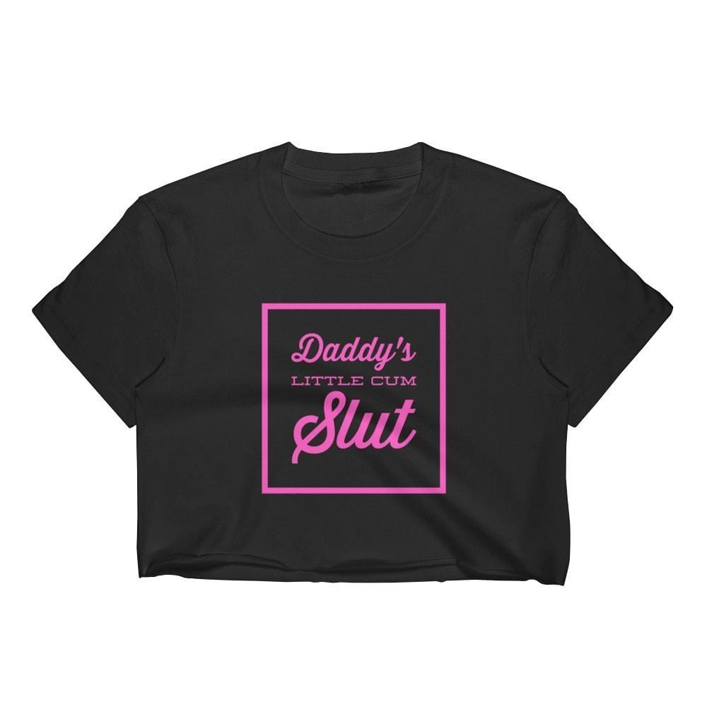 Kinky Cloth Crop Top Crop Top - M / Black/ Pink Font Daddy's Little Cum Slut Top