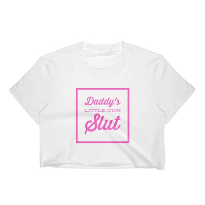 Kinky Cloth Crop Top Crop Top - M / White/ Pink Font Daddy's Little Cum Slut Top