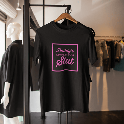 Kinky Cloth Crop Top T-Shirt - S / Black/ Pink Font Daddy's Little Cum Slut Top