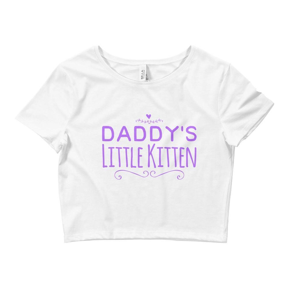 Kinky Cloth Top Crop Top - S / White/ Pink Font Daddy's Little Kitten Top