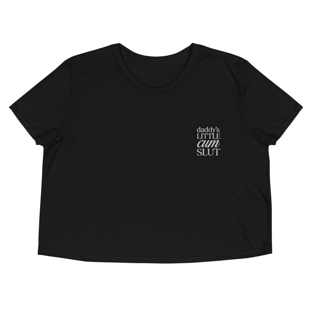 Kinky Cloth Black / S Daddys Little Cum Slut Embroidered Crop Top