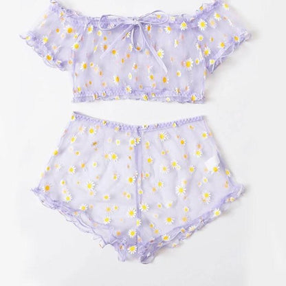 Kinky Cloth Purple / XL / China Daisy Embroidery Lingerie Set