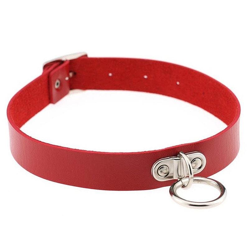 Kinky Cloth Necklace NO2 red Dangle Ring Leather Choker