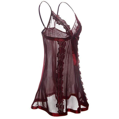 Dark Red Transparent Lingerie Nightwear Set