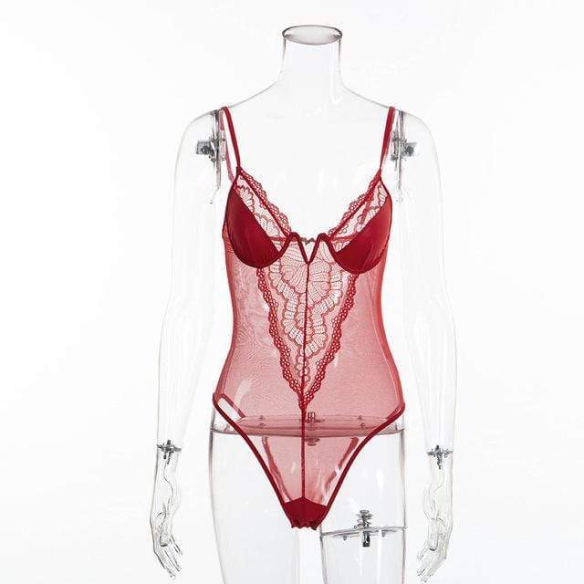 Kinky Cloth red / L Deep V Lace Bodysuit