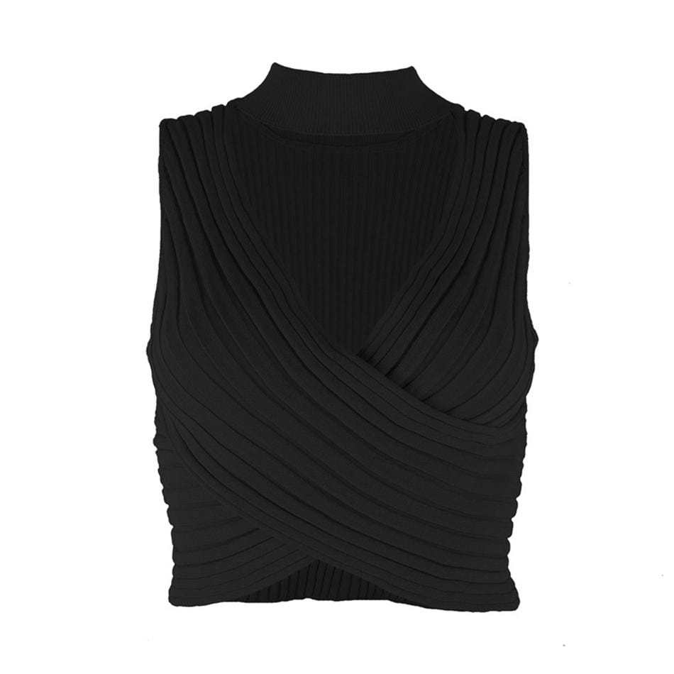 Kinky Cloth 200000790 Black / XS Deep V Neck Knitted Crop Top