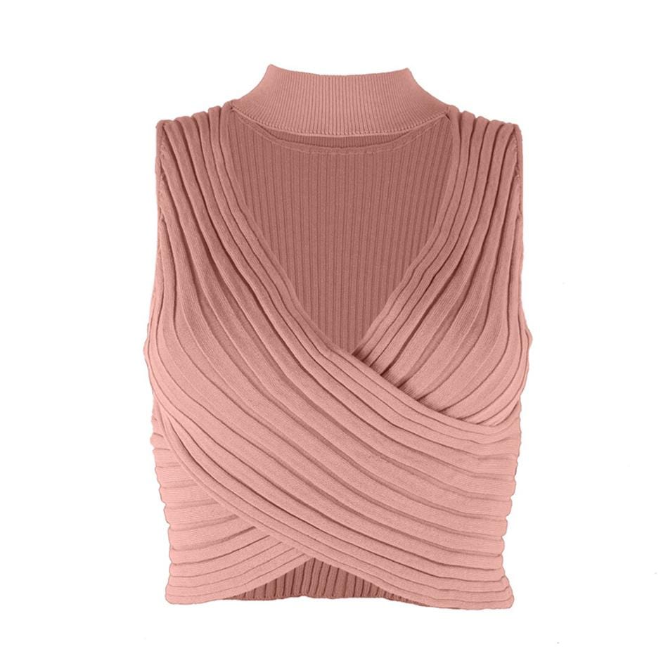 Kinky Cloth 200000790 Pink / XS Deep V Neck Knitted Crop Top