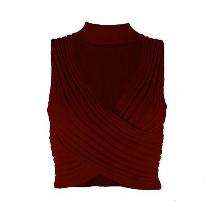 Kinky Cloth 200000790 Wine Red / XS Deep V Neck Knitted Crop Top