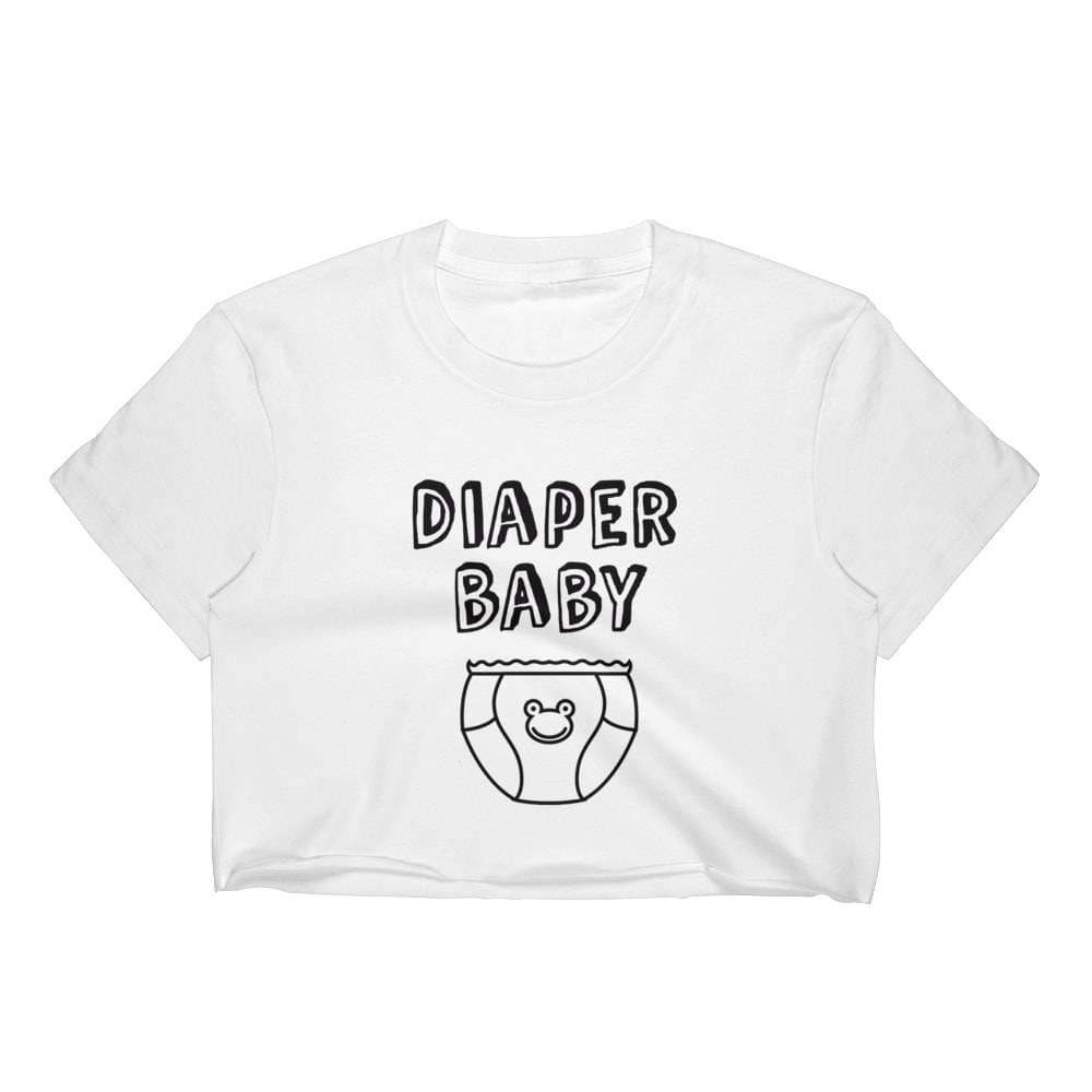Kinky Cloth Top Crop Top - S / White/ Blue Font Diaper Baby Frog Top