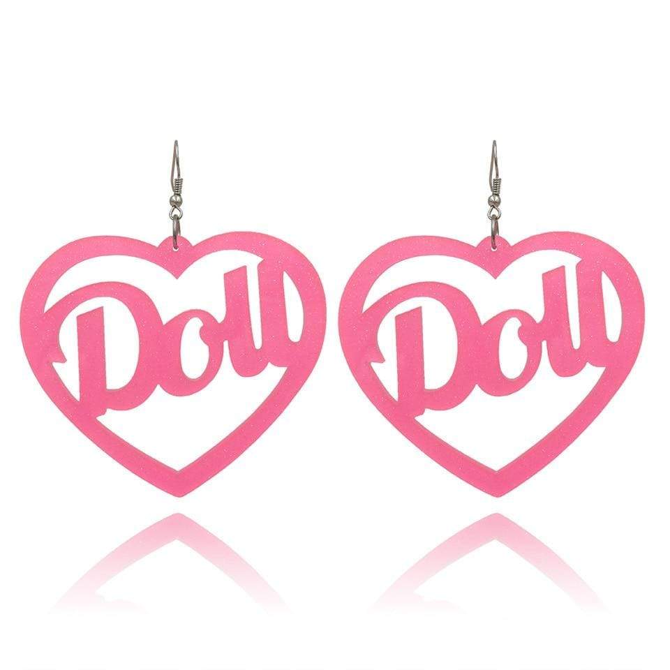 Kinky Cloth Jewelry & Watches pink Doll Heart Earrings