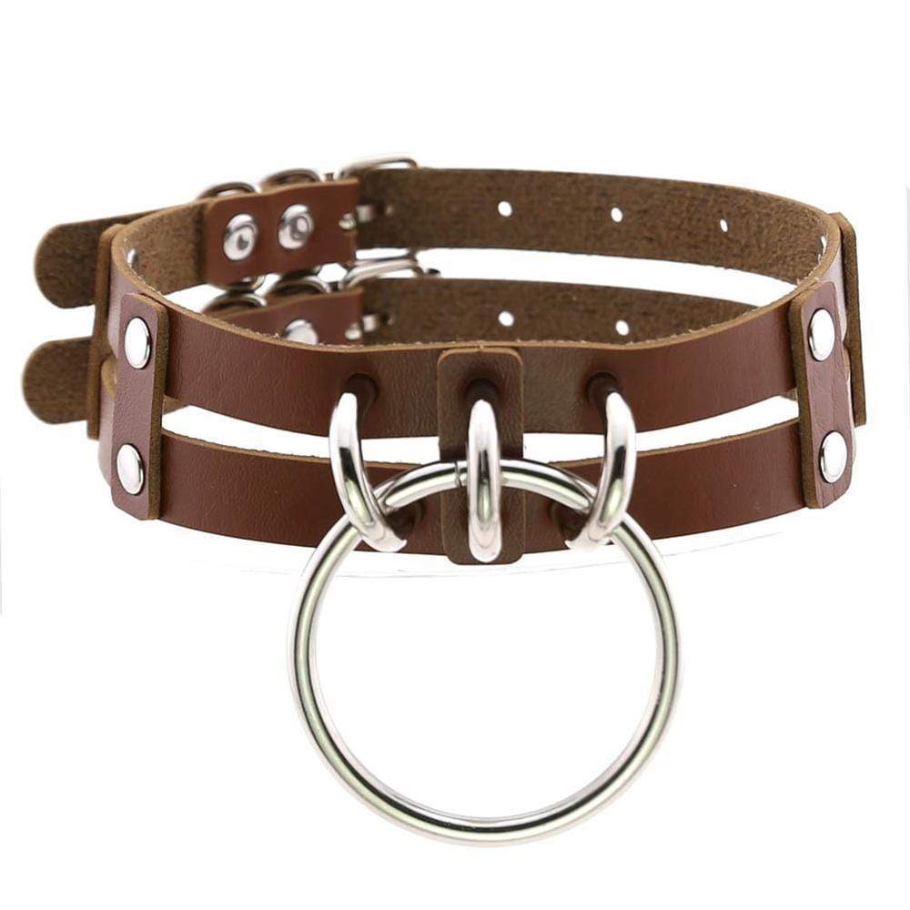 Kinky Cloth 200000162 Brown Double Band Large Ring Choker