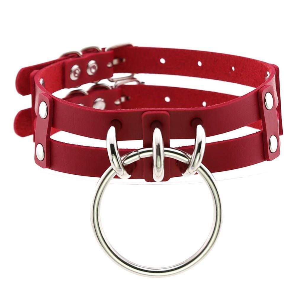 Kinky Cloth 200000162 Red Double Band Large Ring Choker