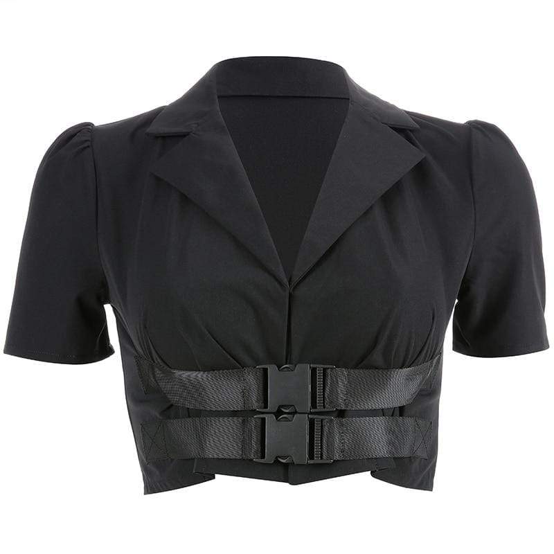 Kinky Cloth 200000791 Black / L Double Buckle Collared Crop Top