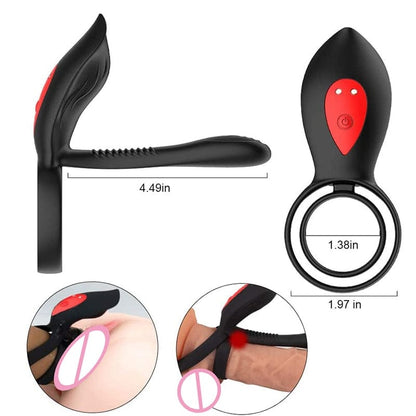 Kinky Cloth Black / China Double Cock Ring Nipples Massager
