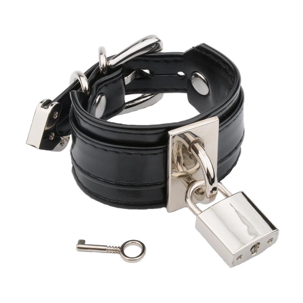 Kinky Cloth 200000147 Black Double Layer Leather PadLock Bracelet