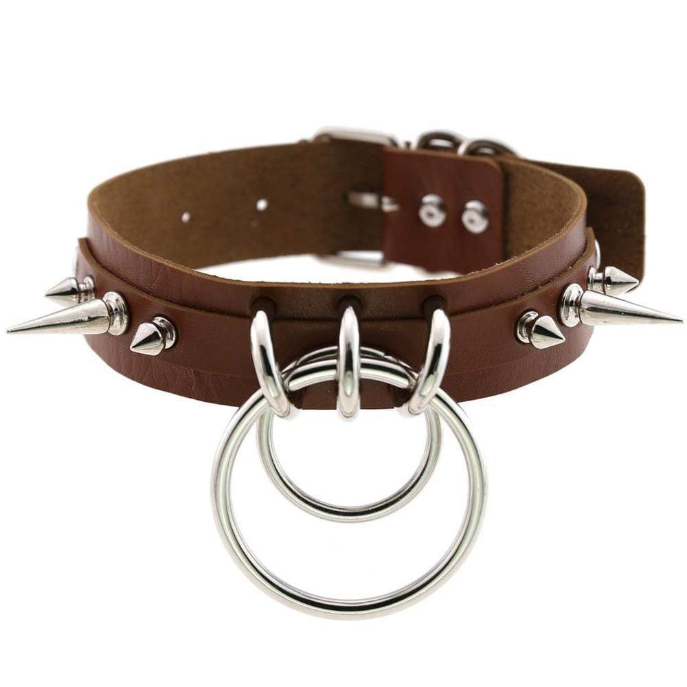 Kinky Cloth 200000162 brown Double Ring Spiked Choker