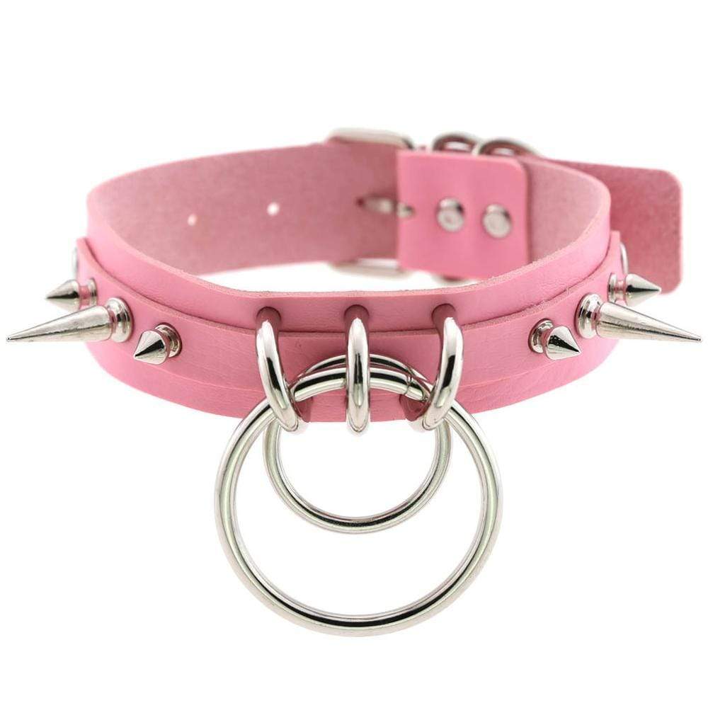 Kinky Cloth 200000162 pink Double Ring Spiked Choker