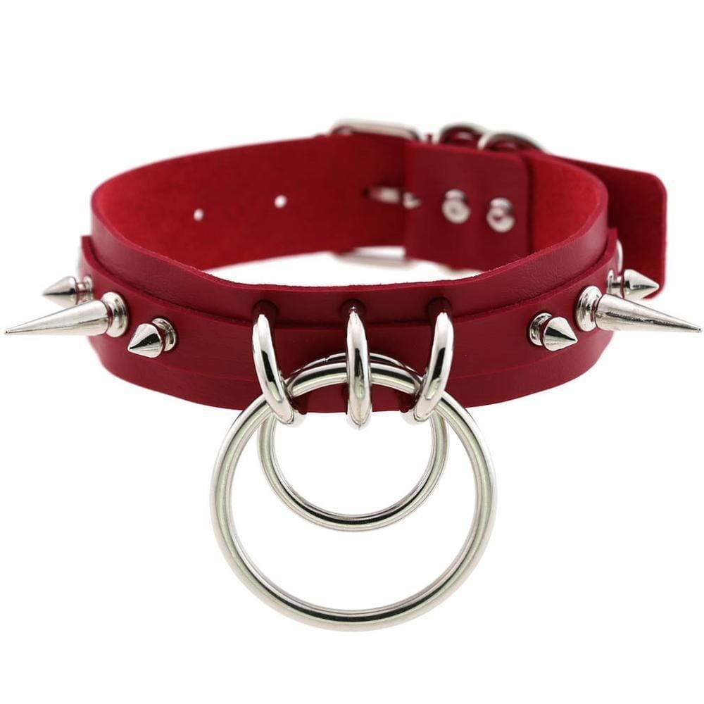 Kinky Cloth 200000162 red Double Ring Spiked Choker