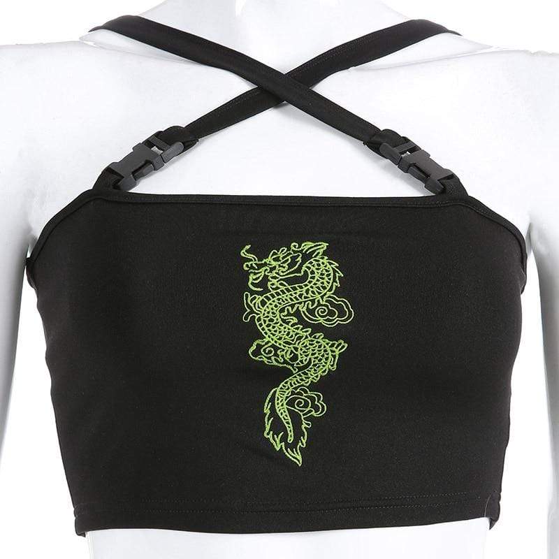 Kinky Cloth 200000790 Black / S Dragon Embroidery Crop Top