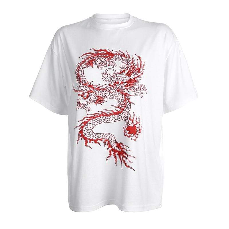 Kinky Cloth 200000791 White / S Dragon Print Oversized T-Shirt