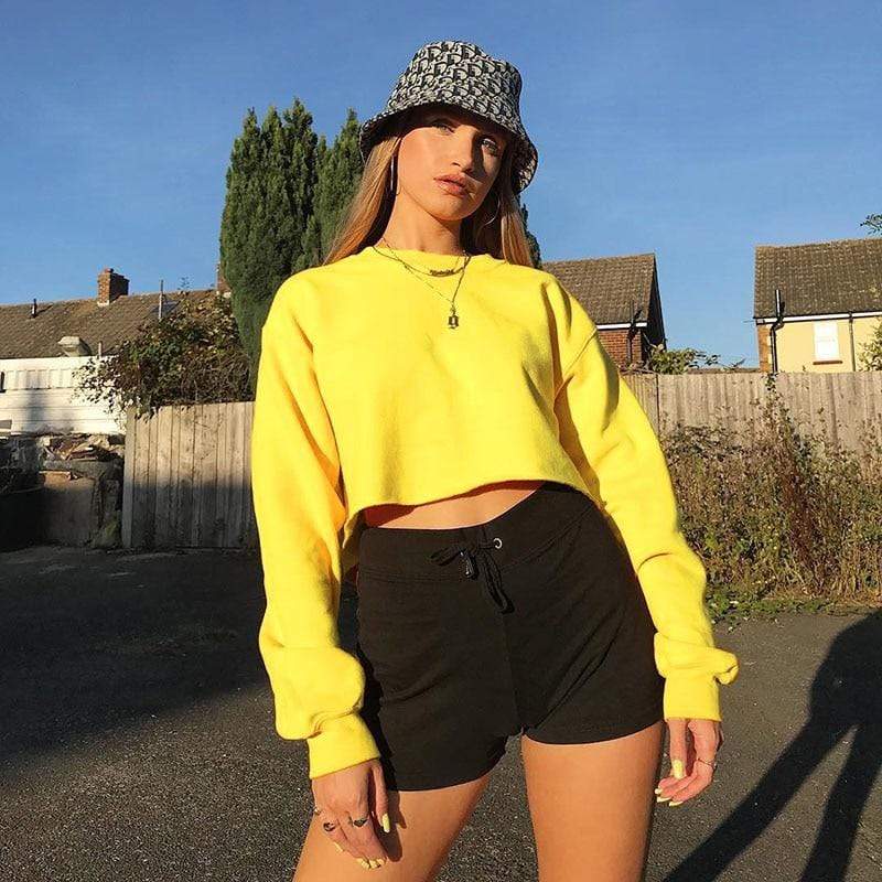 Kinky Cloth 200000348 Yellow / S Drop Shoulder Solid Crop Pullover