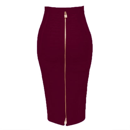 Kinky Cloth Burgundy / XS Elastic Bandage Zipper Skirt