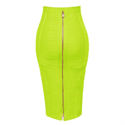 Kinky Cloth Neon Green / XS Elastic Bandage Zipper Skirt
