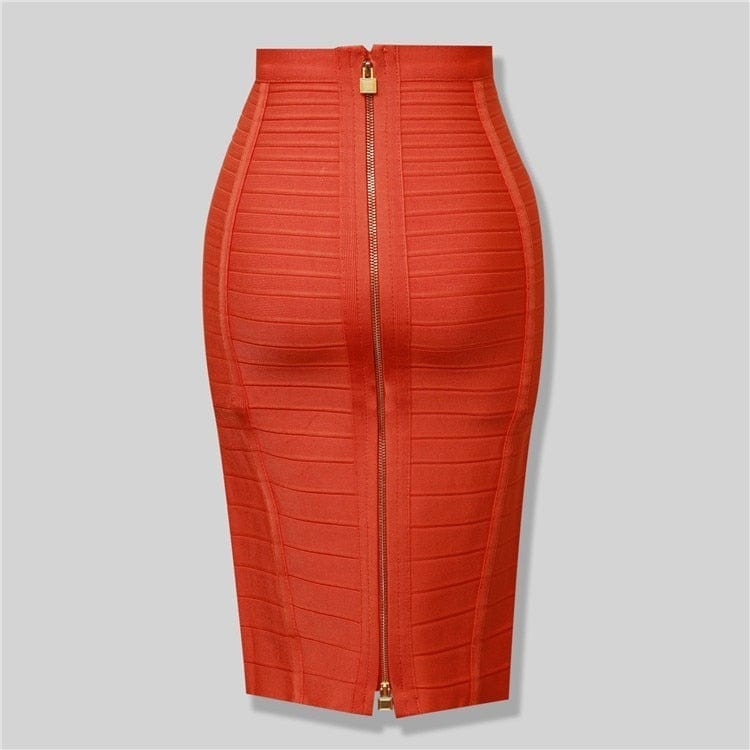 Kinky Cloth Orange / XS Elastic Bandage Zipper Skirt