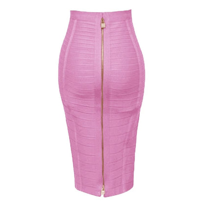Kinky Cloth Pink / XS Elastic Bandage Zipper Skirt