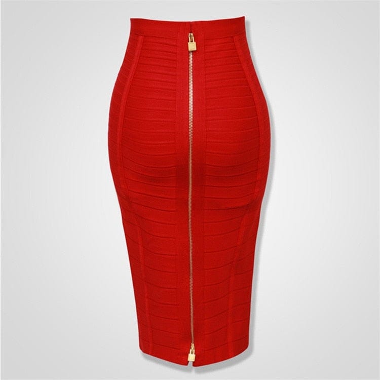 Kinky Cloth Red / XS Elastic Bandage Zipper Skirt