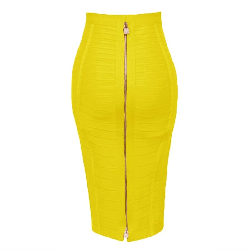 Kinky Cloth Yellow / XS Elastic Bandage Zipper Skirt