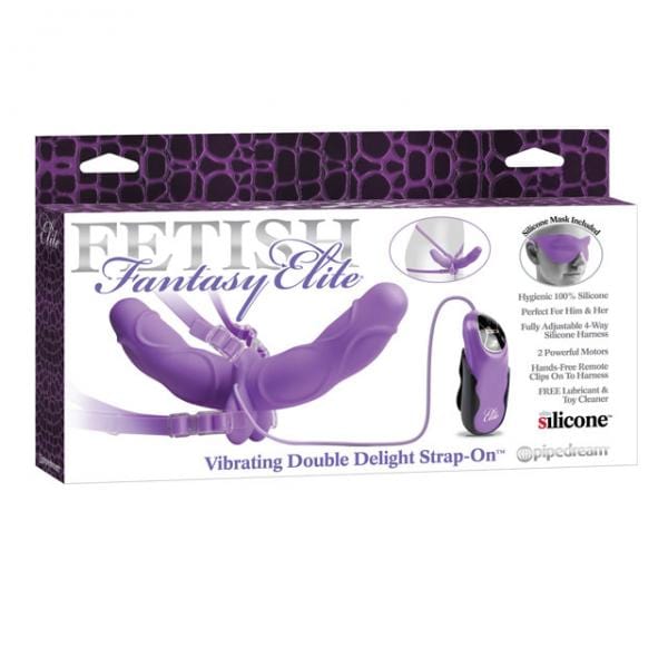 Pipedream Products Dildos Elite Vibrating Double Delight Strap On 10 Inches - Purple