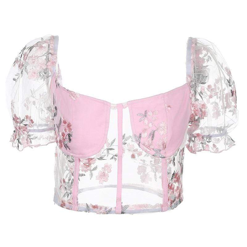 Kinky Cloth 200000346 Embroidered Floral Mesh Crop Top