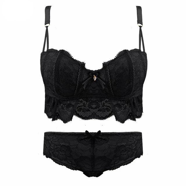 Kinky Cloth Lingerie Black / A / 32 Embroidered Lace Bra & Panties Set