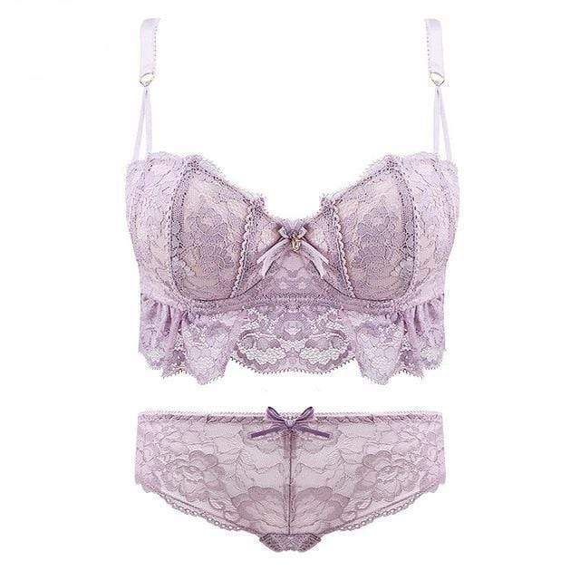 Kinky Cloth Lingerie Lavender / A / 32 Embroidered Lace Bra & Panties Set