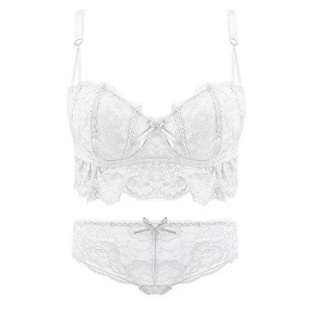 Kinky Cloth Lingerie White / A / 32 Embroidered Lace Bra & Panties Set